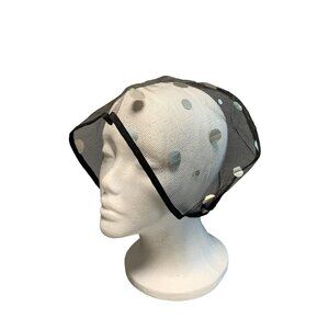 Vintage Womens Polka Dot Mesh Hat - Retro Chic Black & Silver Accessory